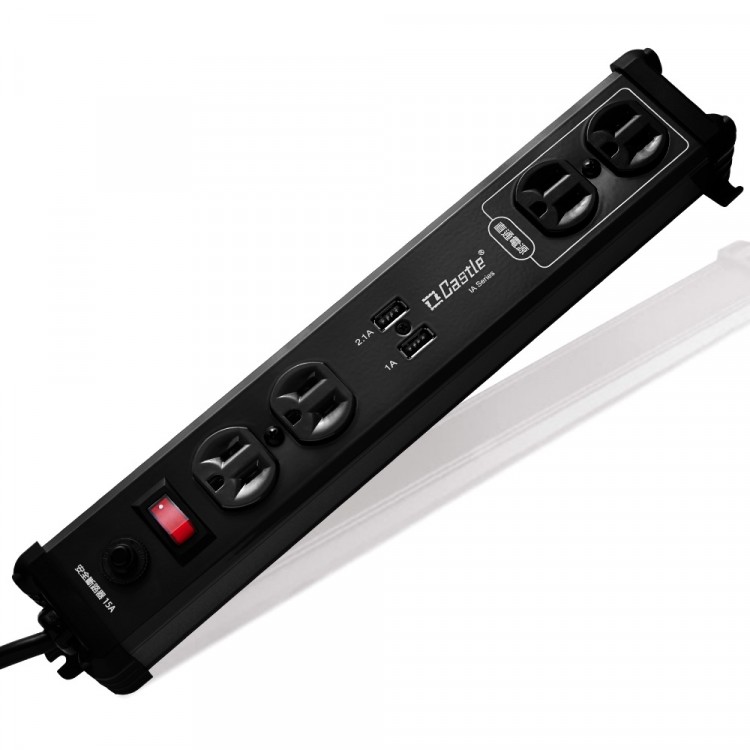 Castle 蓋世特 鋁合金電源突波智慧型 USB 充電插座 延長線 (IA4-SBU)